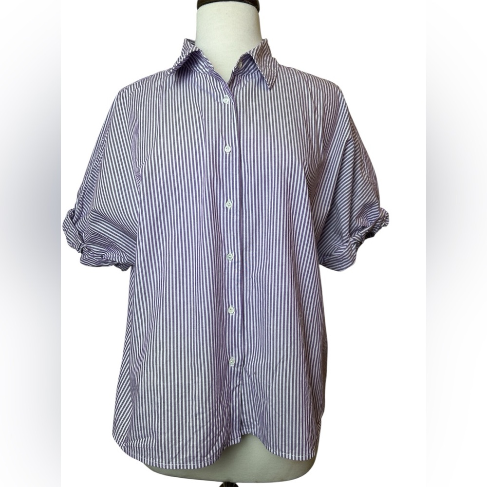 Xirena Channing Shirt Size M Classic Purple and White  Striped Button Down